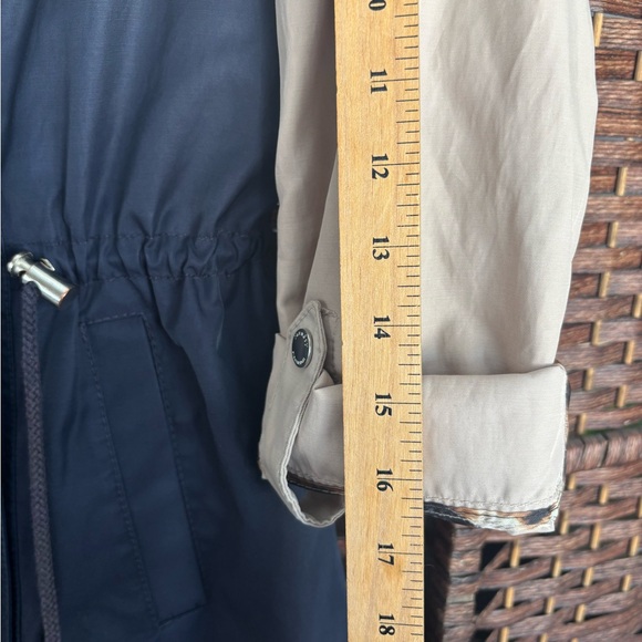 Laundry By Shelli Segal Navy & Tan Colorblock Trench Coat Leopard Lining Small - Picture 9 of 14